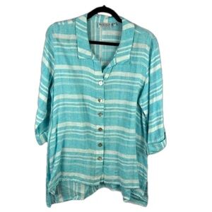 Habitat Coastal Nautical Blue Striped Linen Tunic Top Medium